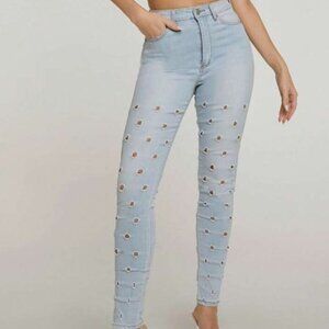 medium blue peek-a-boo skinny jeans Juniors